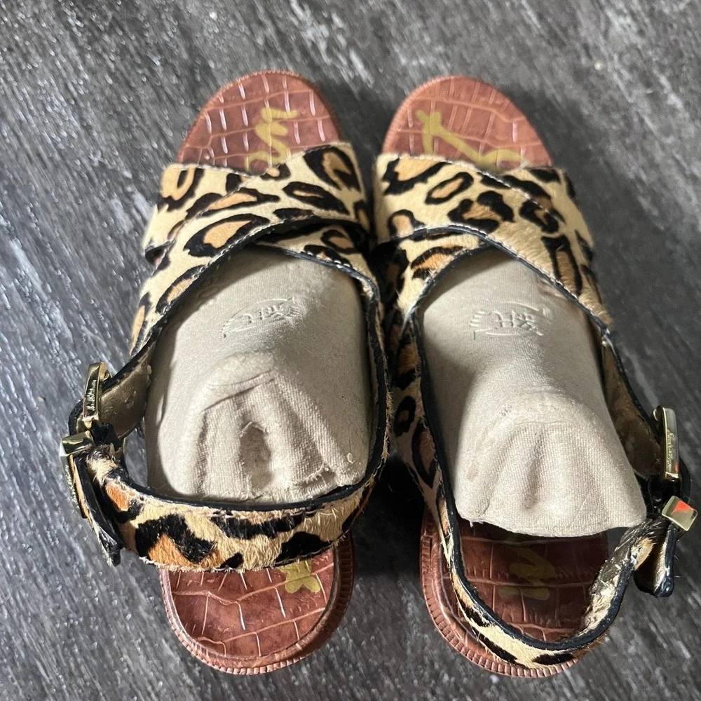 Sam Edelman Leopard Print Calf Hair Block Heel Sandals‎ Size 5.5 M